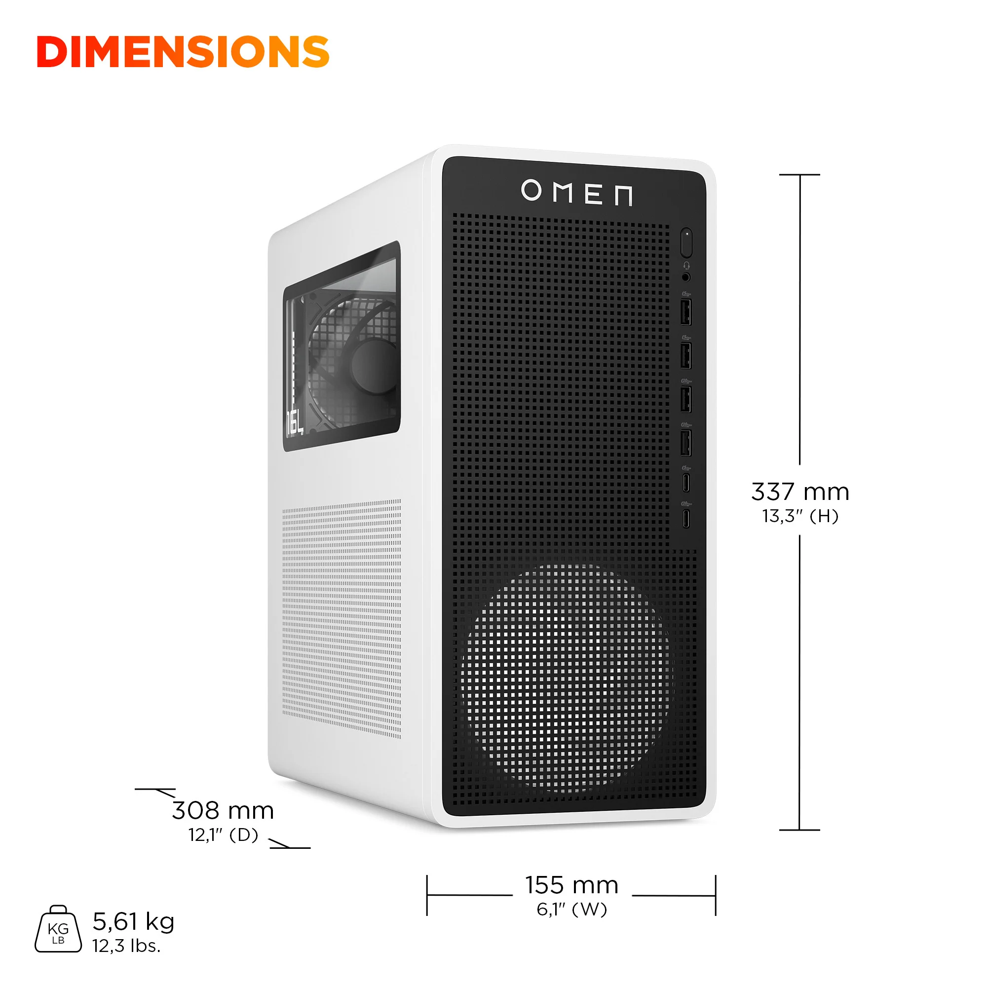 OMEN 16L Gaming Desktop PC TG03-0055t PC, Windows 11 Home, Intel® Core™ i5, 16GB RAM, 512GB SSD, NVIDIA® GeForce RTX™ 3050, Ceramic white - Image 9