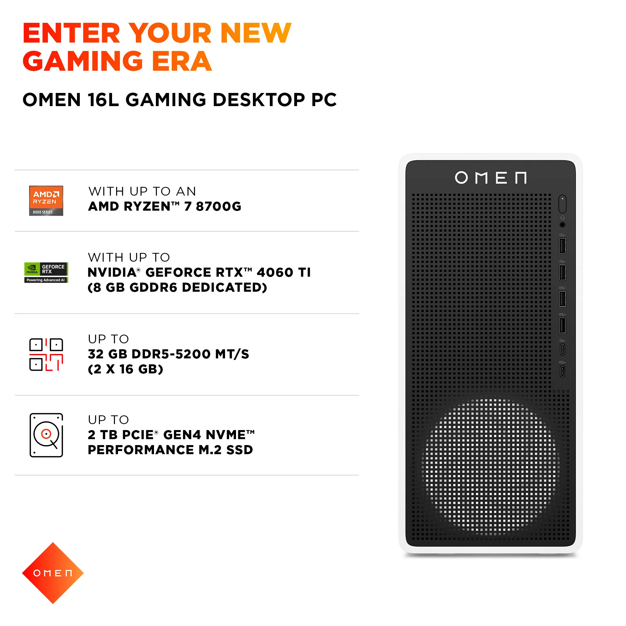 OMEN 16L Gaming Desktop TG03-0060m PC, Windows 11 Home, AMD Ryzen™ 7, 16GB RAM, 1TB SSD, NVIDIA® GeForce RTX™ 5060, Snow white - Image 7