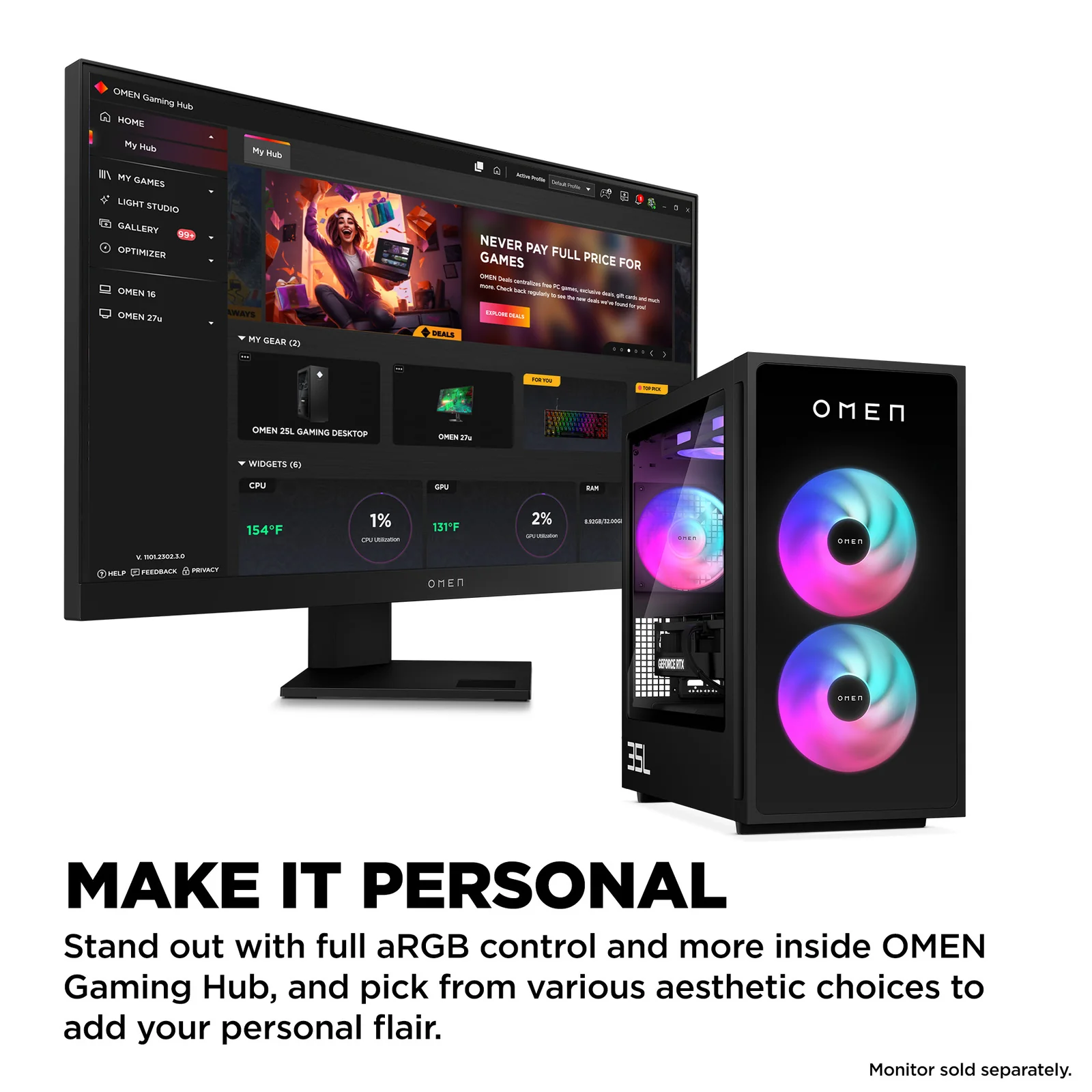 OMEN 35L Gaming Desktop GT16-0066m PC, Windows 11 Home, AMD Ryzen™ 7, 16GB RAM, 1TB SSD, NVIDIA® GeForce RTX™ 4060, Black - Image 4