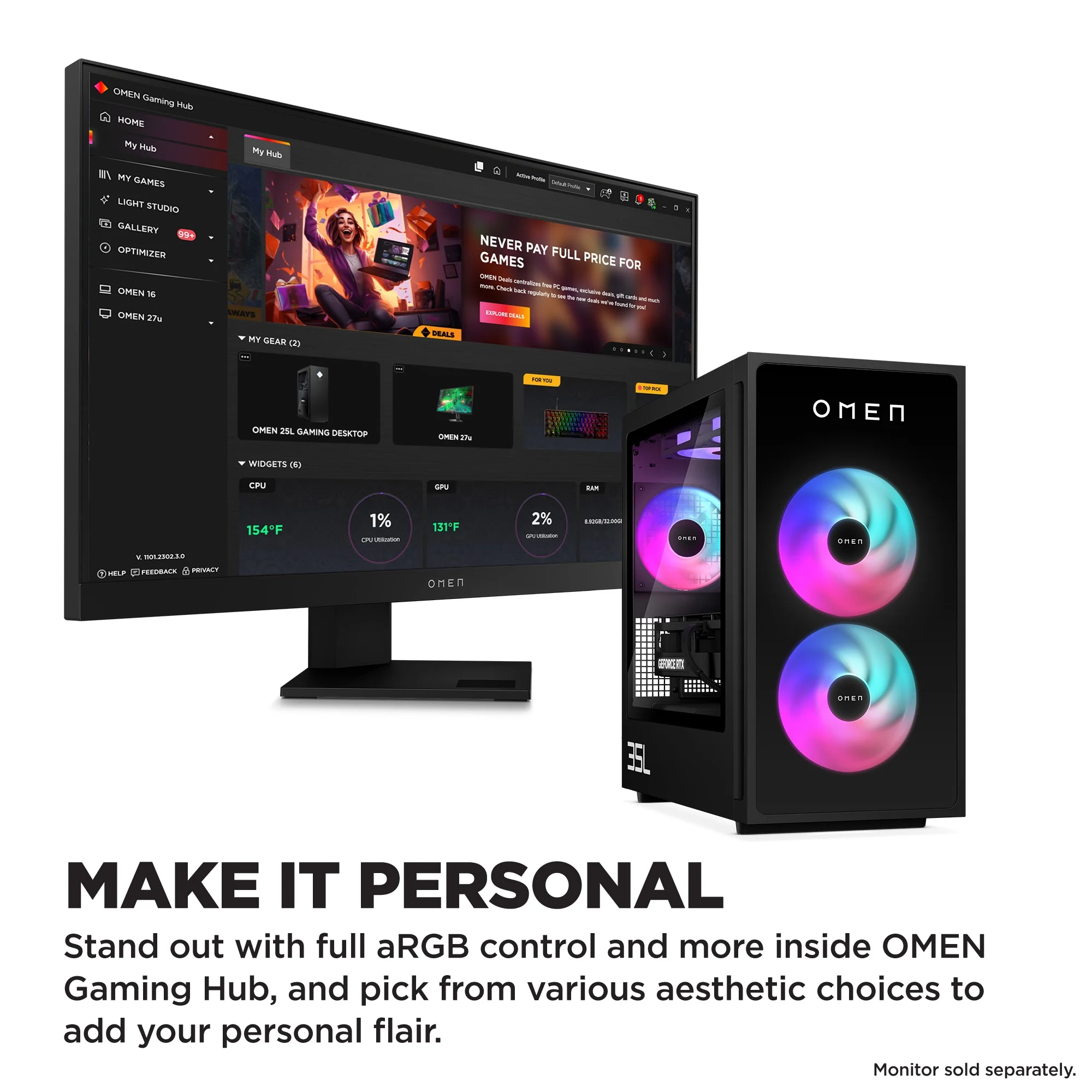 OMEN 35L Gaming Desktop GT16-0107t PC, Windows 11 Home, Intel® Core™ Ultra 7, 32GB RAM, 1TB SSD, NVIDIA® GeForce RTX™ 5070, Black - Image 4