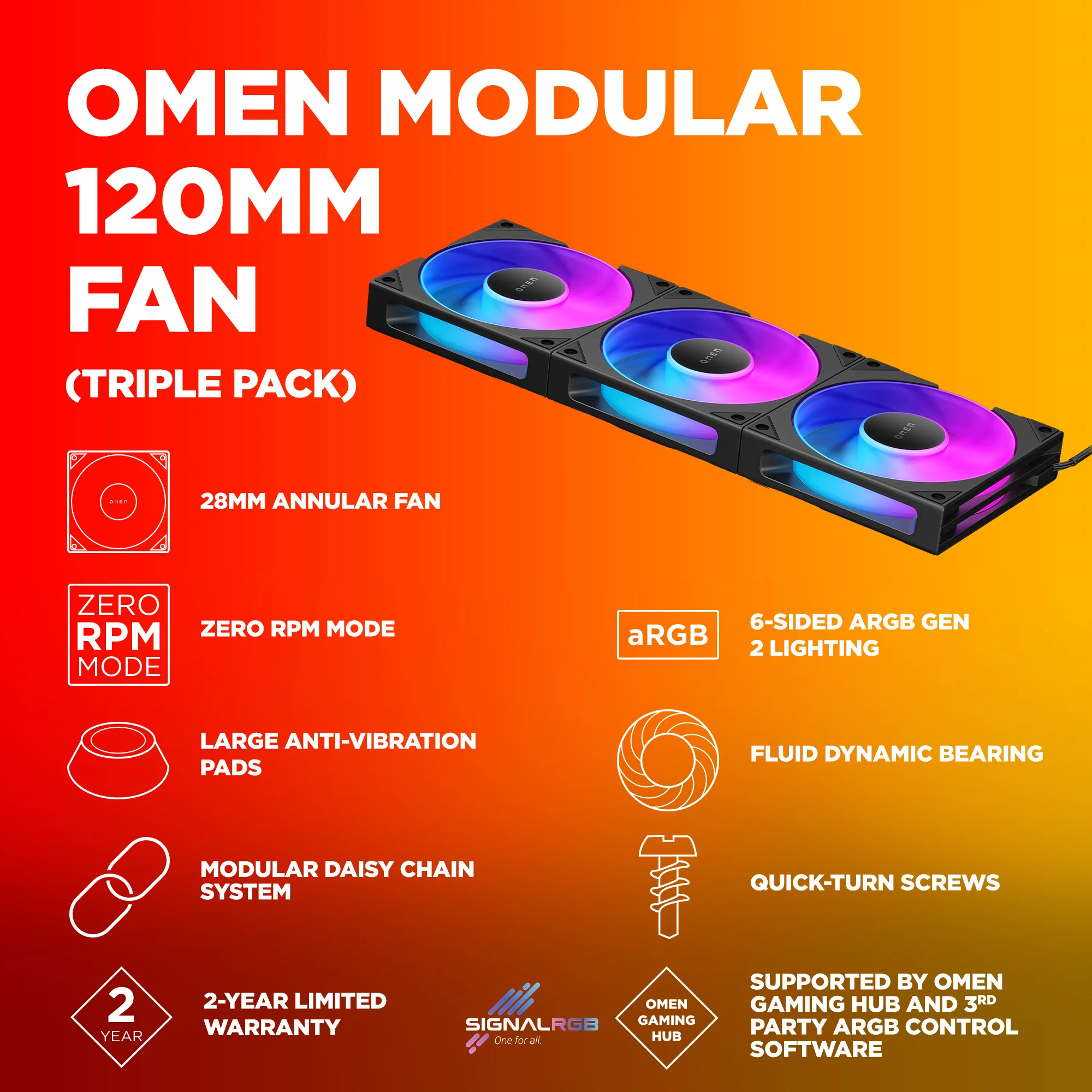 OMEN Modular 120mm Fan - Triple Pack Black - Image 3
