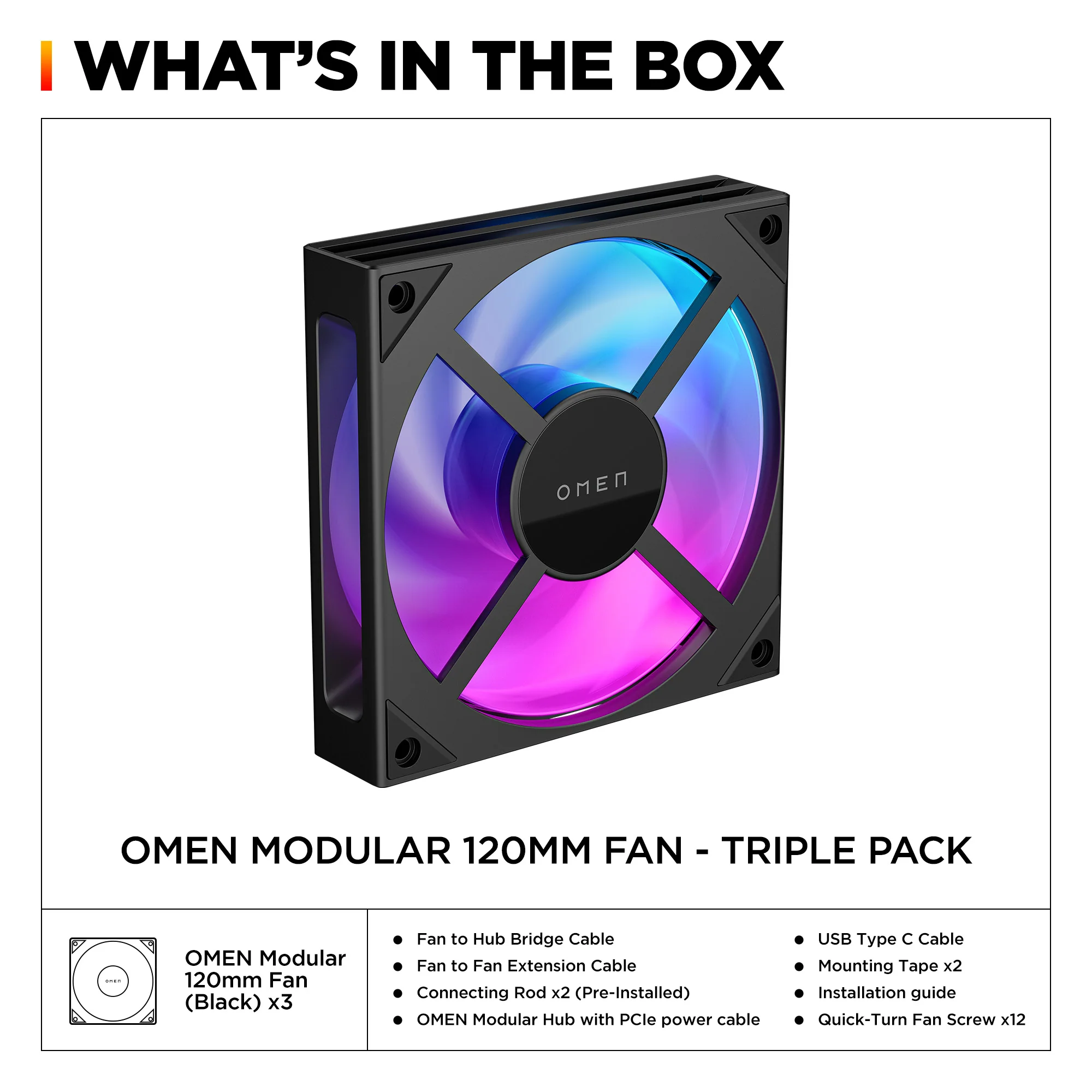 OMEN Modular 120mm Fan - Triple Pack Black - Image 5