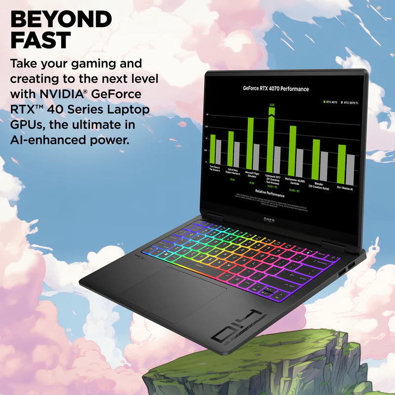 OMEN Transcend Laptop 14-fb0097nr 14", Windows 11 Home,  Intel® Core™ Ultra 9, 32GB RAM, 2TB SSD, NVIDIA® GeForce RTX™ 4070, 3K, Shadow black - Image 3