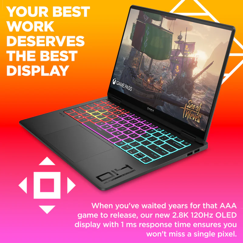 OMEN Transcend Laptop 14-fb0097nr 14", Windows 11 Home,  Intel® Core™ Ultra 9, 32GB RAM, 2TB SSD, NVIDIA® GeForce RTX™ 4070, 3K, Shadow black - Image 4
