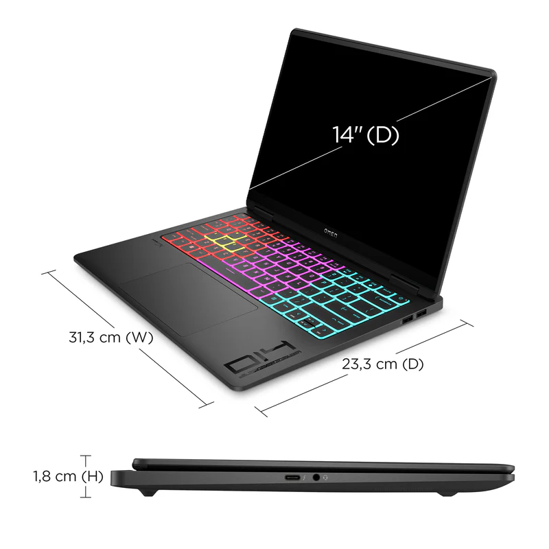 OMEN Transcend Laptop 14-fb0097nr 14", Windows 11 Home,  Intel® Core™ Ultra 9, 32GB RAM, 2TB SSD, NVIDIA® GeForce RTX™ 4070, 3K, Shadow black - Image 7